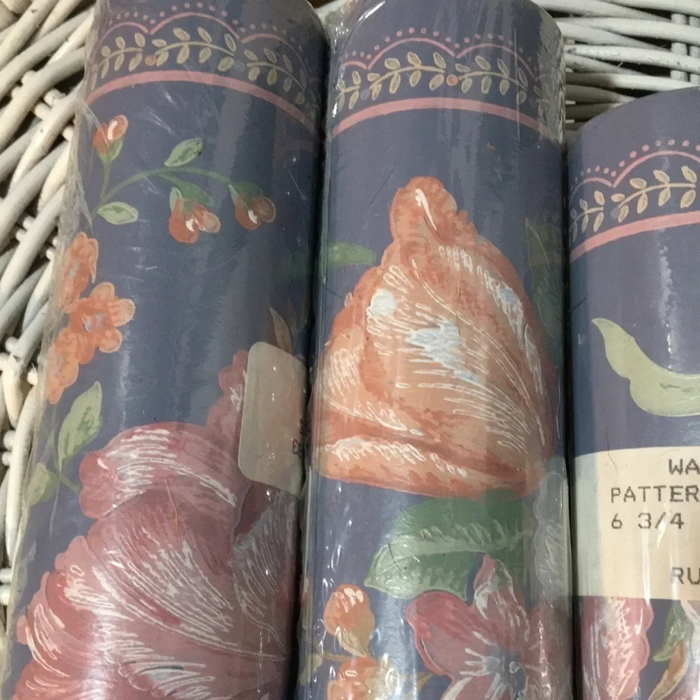4 Rolls Vintage Wallpaper Border 20 Yards /60 Linear Ft Blue Pink Country Floral